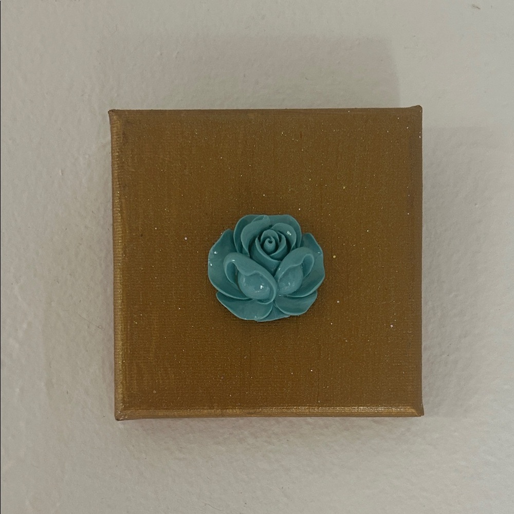 Mini Gold Canvas Wall Decor with Teal Rose Accent